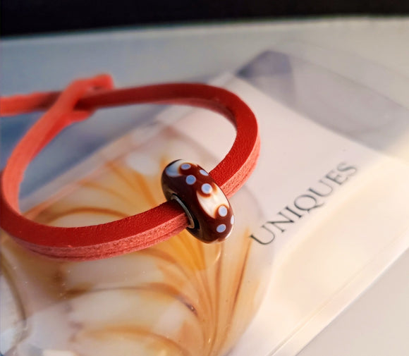 Unique Leather Bracelet, Red - Different Bead