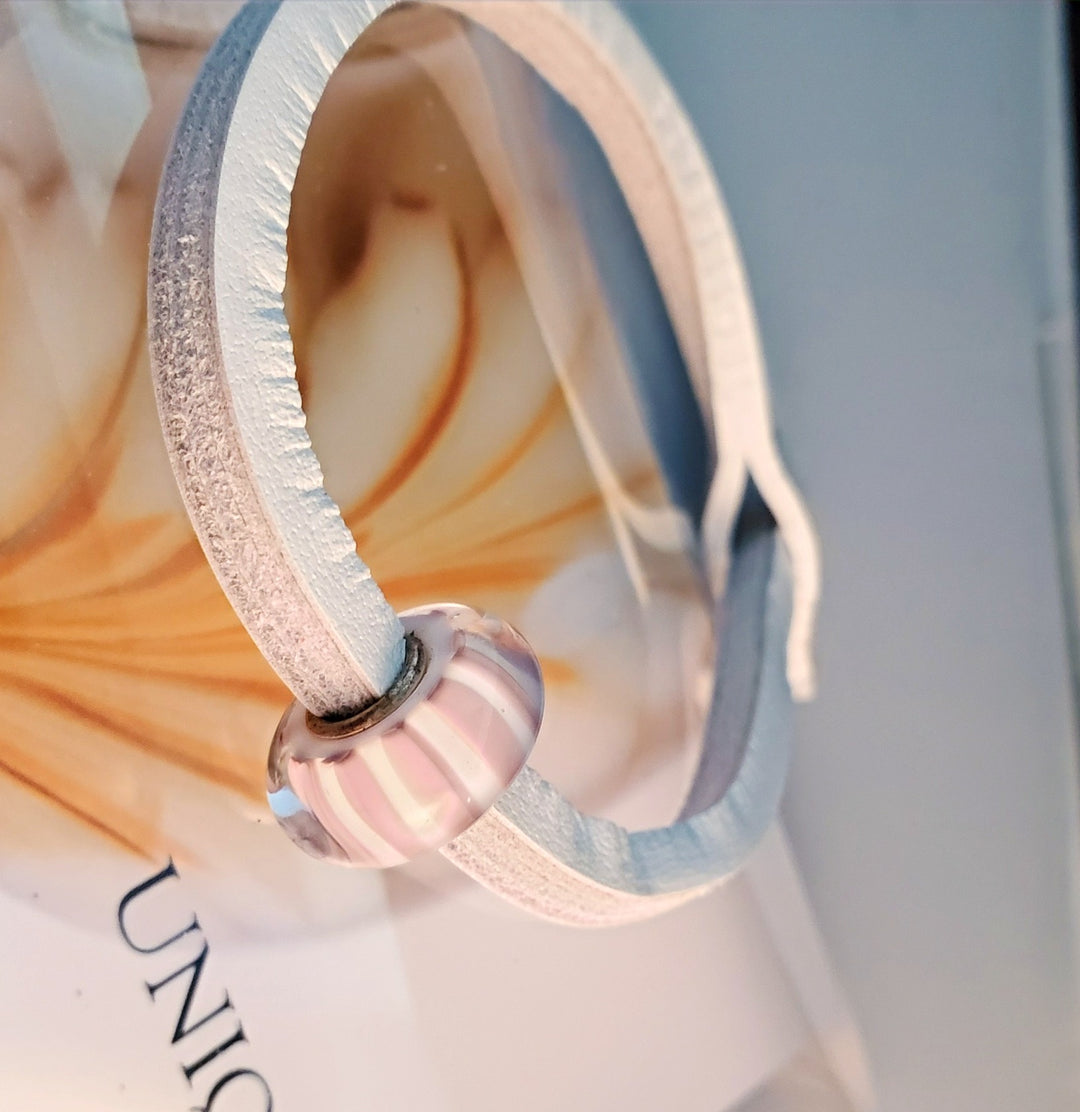 Unique Leather Bracelet, Sea Salt - Stripe Bead